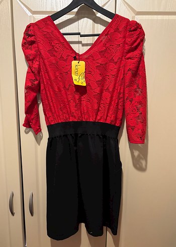 Kırmızı Dantel Midi Elbise - Görsel 3