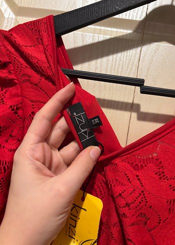 Kırmızı Dantel Midi Elbise - Görsel 4