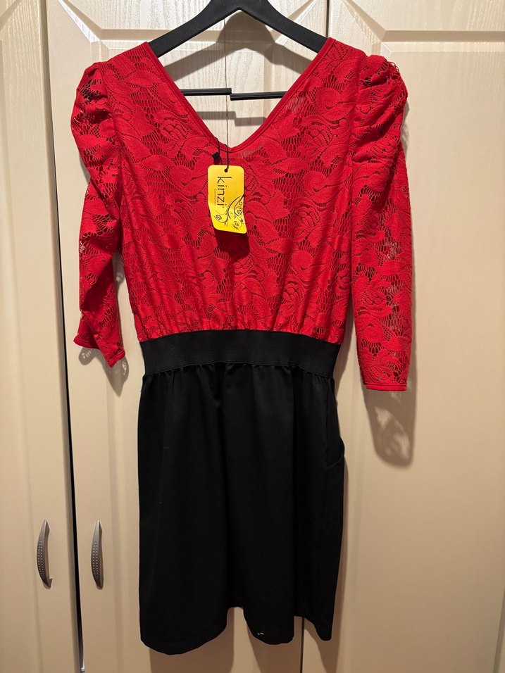 Kırmızı Dantel Midi Elbise - Görsel 3