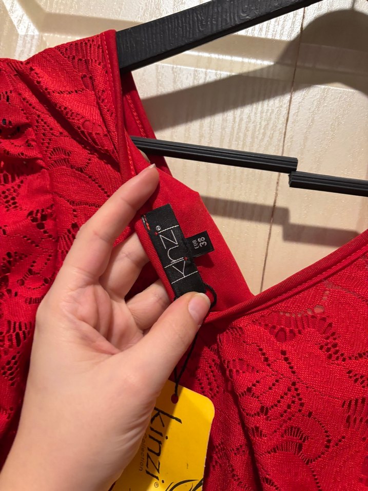 Kırmızı Dantel Midi Elbise - Görsel 4