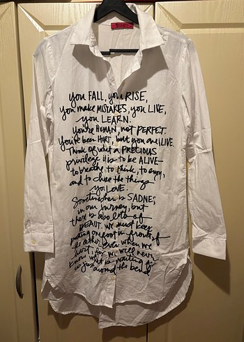 Beyaz Uzun Kollu Baskılı Gömlek - Görsel 2