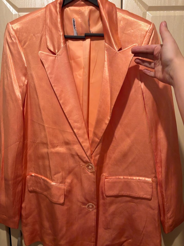 Parlak Pembe Kadın Midi Blazer Ceket - Görsel 2