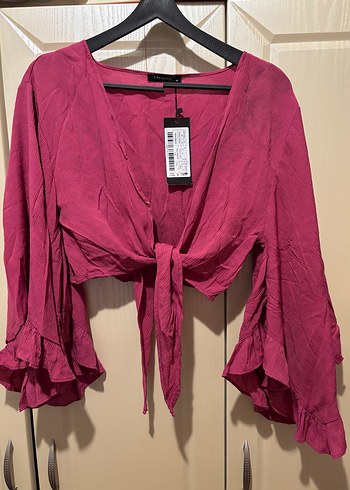 Bordo Bağlamalı Fırfırlı Bohem Bluz