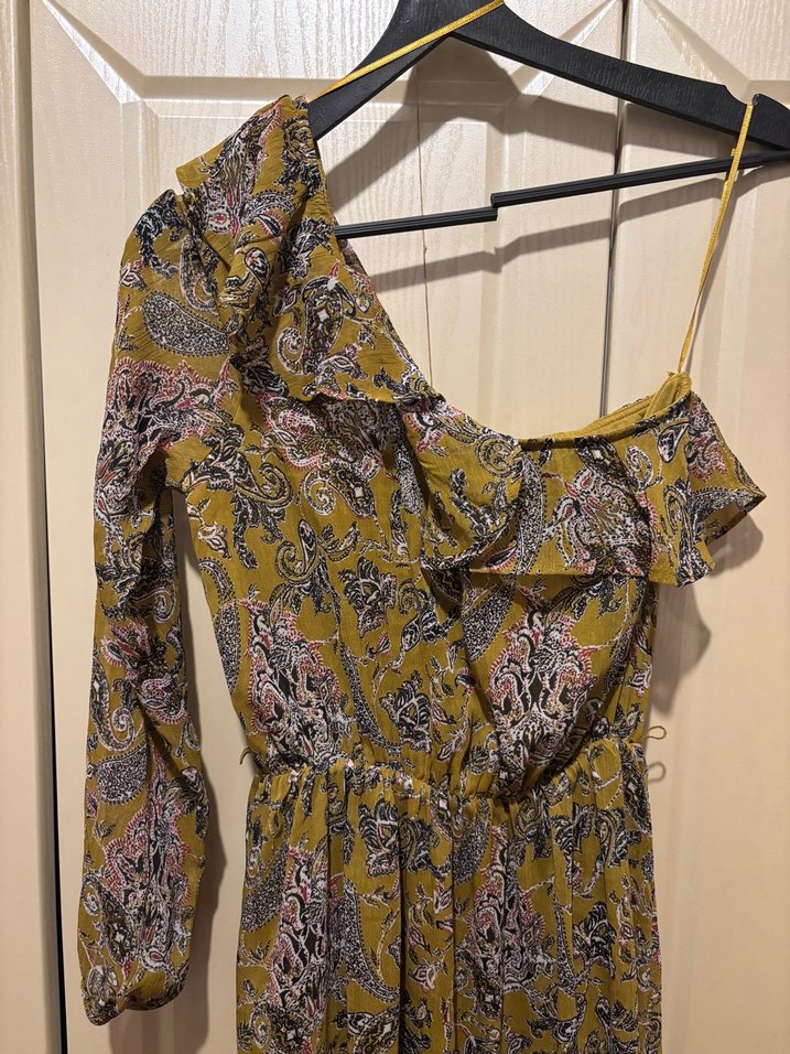 Sarı Yılan Desenli Asimetrik Uzun Elbise - Görsel 2