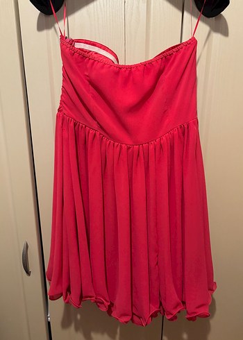 Kırmızı Drapeli Mini Abiye Elbise - Görsel 3