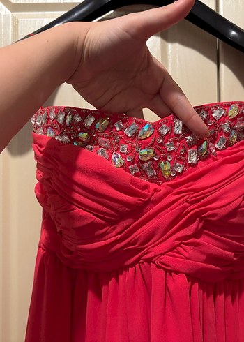 Kırmızı Drapeli Mini Abiye Elbise - Görsel 2