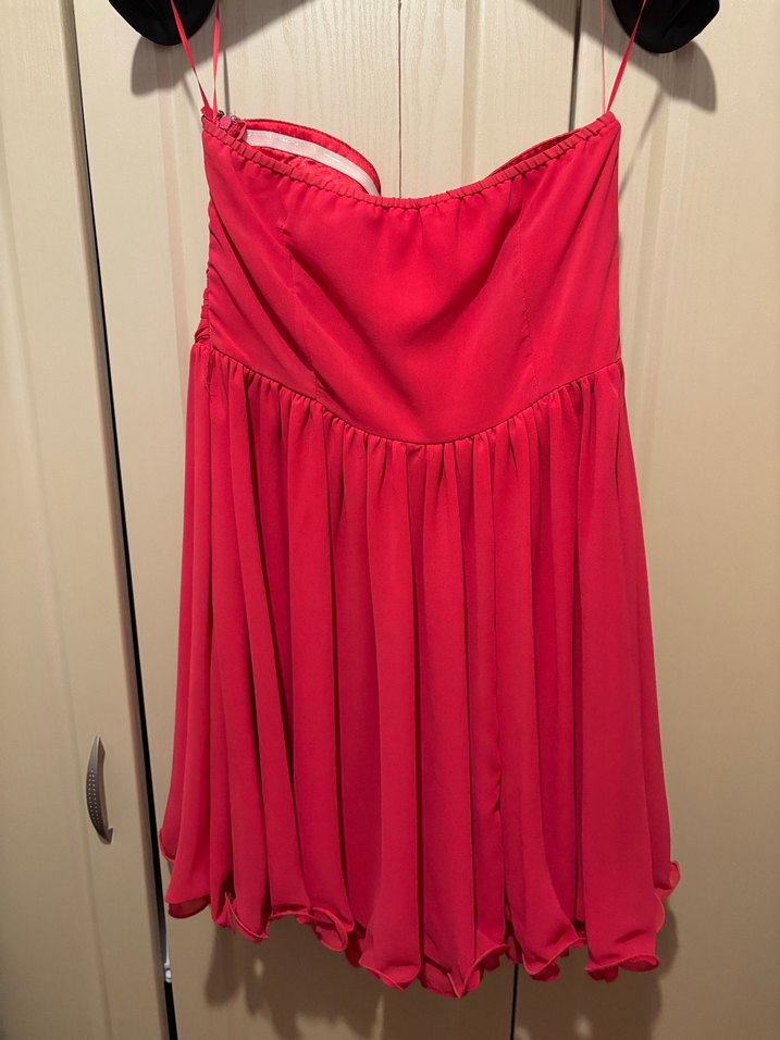 Kırmızı Drapeli Mini Abiye Elbise - Görsel 3