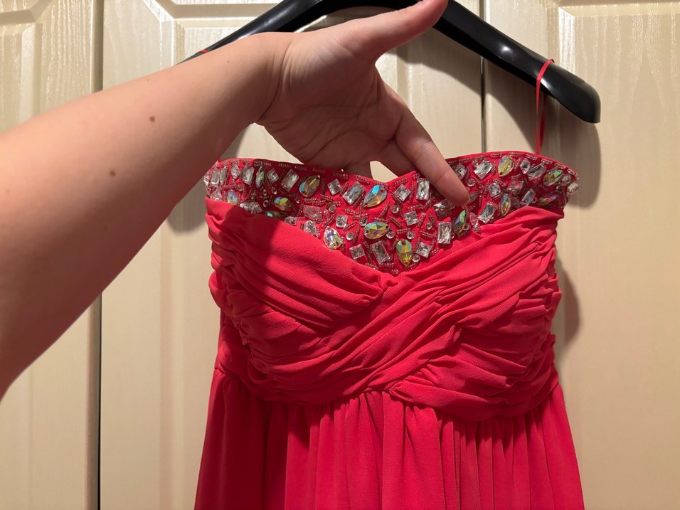 Kırmızı Drapeli Mini Abiye Elbise - Görsel 2