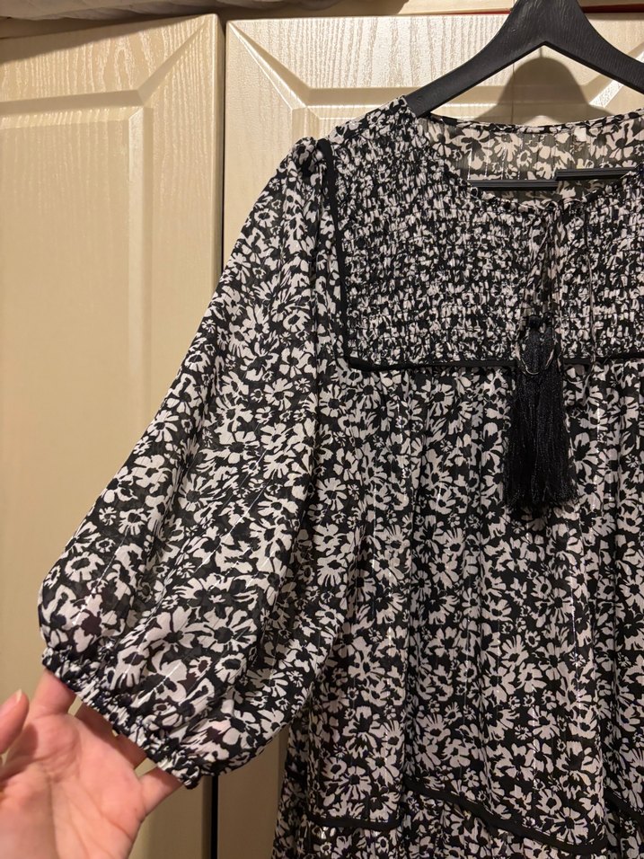 Püsküllü Siyah Batik Midi Elbise - Görsel 2