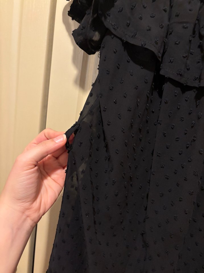 Siyah Fırfırlı Midi Straplez Elbise - Görsel 3