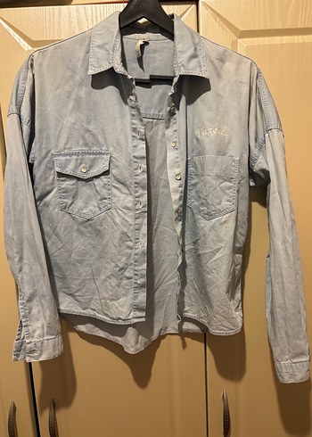 Gri Kadın Denim Gömlek Uzun Kollu