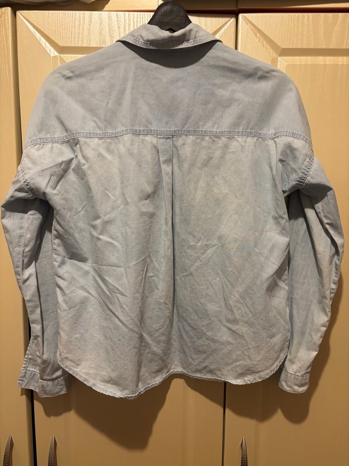 Gri Kadın Denim Gömlek Uzun Kollu - Görsel 2