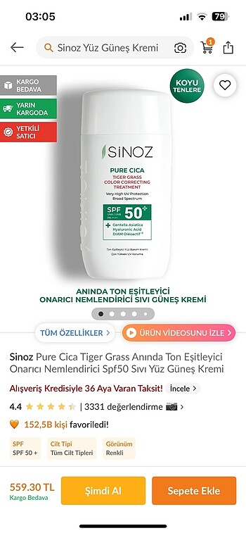 Sinoz renkli cilt tonu eşitleyici güneş kremi - Görsel 3