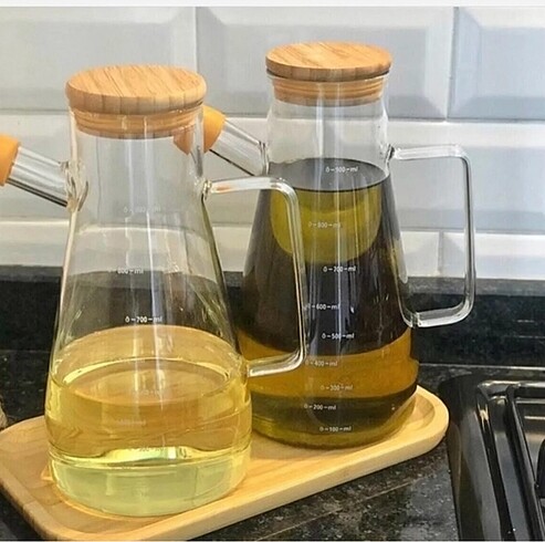 Cam yağdanlık bambu kapaklı