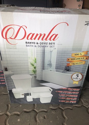 Damla Banyo & Çeyiz Seti 5 Parça Beyaz