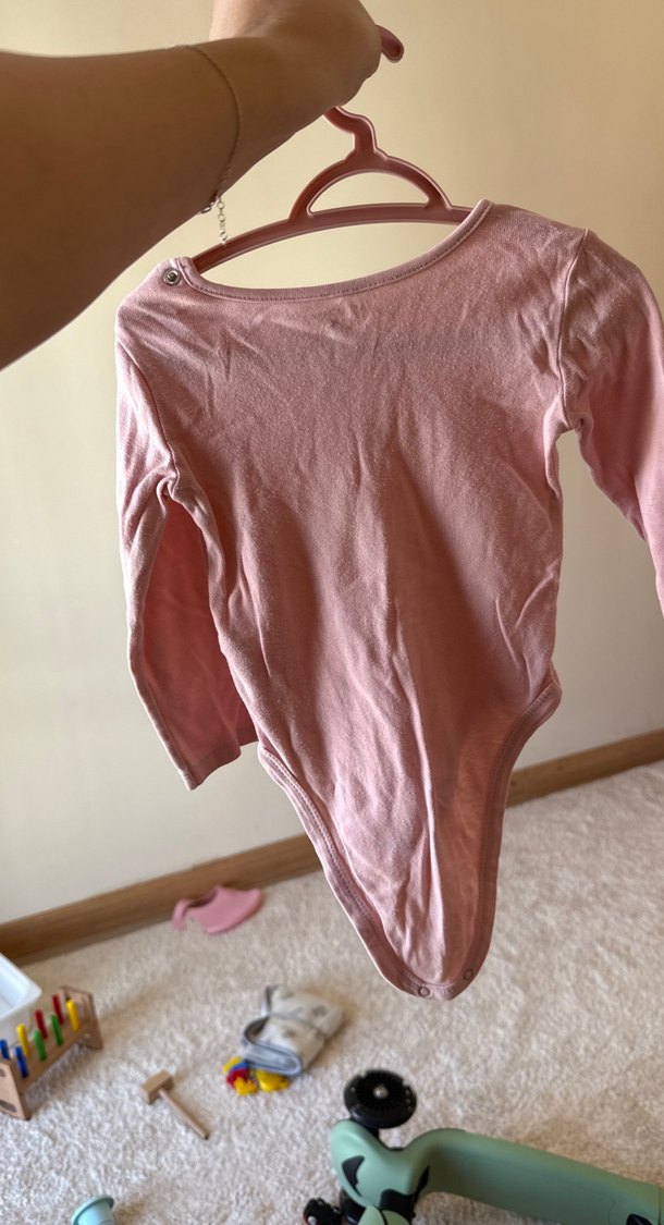 Düğmeli Pembe Uzun Kollu Bebek Body - Görsel 3