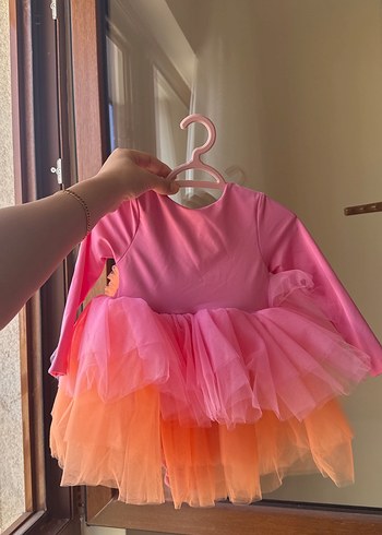 Kız Çocuk Uzun Kollu Fırfırlı Pembe Elbise