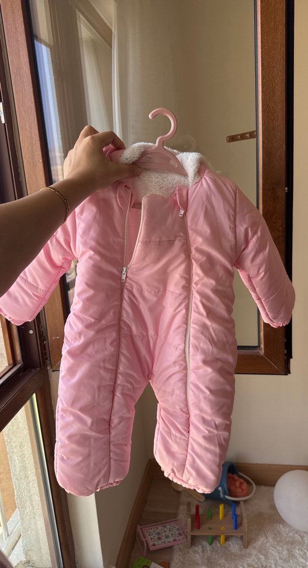 Pembe Fermuarlı Bebek Kış Tulumu - Görsel 3