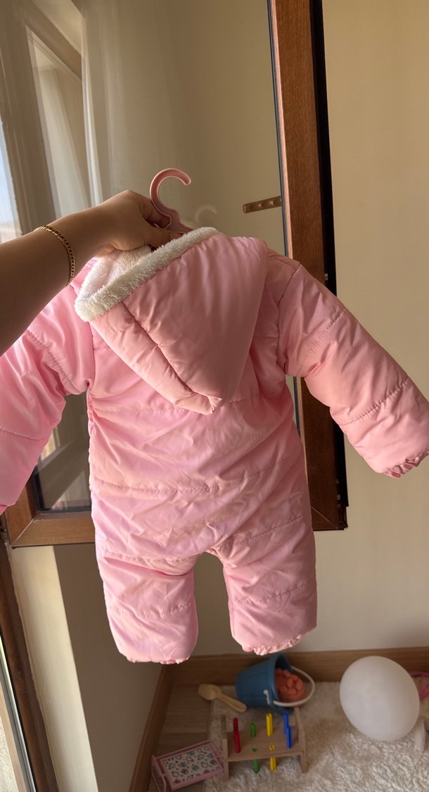 Pembe Fermuarlı Bebek Kış Tulumu - Görsel 4