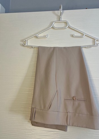 Kadın Bej Pilili Kumaş Pantolon - Görsel 2