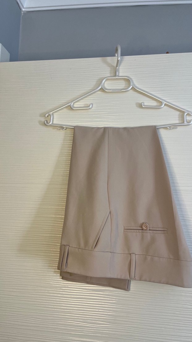 Kadın Bej Pilili Kumaş Pantolon - Görsel 2