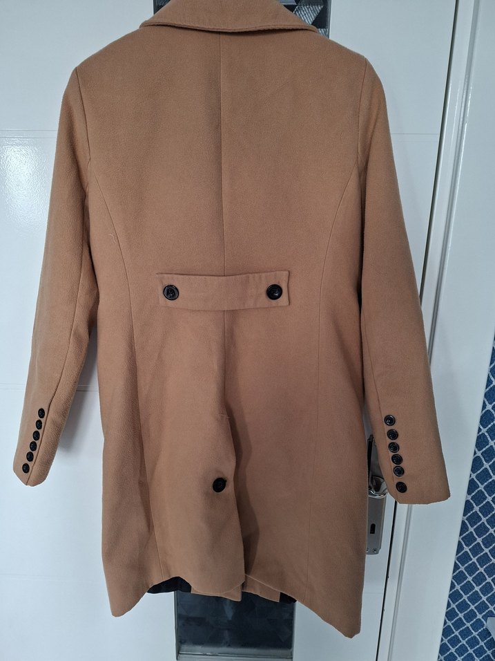 Düğmeli Bej Süet Midi Kadın Kaban - Görsel 2