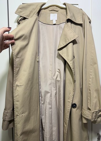 H&M Bej Uzun Beli Kuşaklı Kadın Trençkot