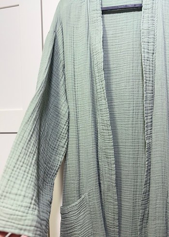 Uzun, Gevşek Kesim Yeşil Kadın Sabahlık - Görsel 3