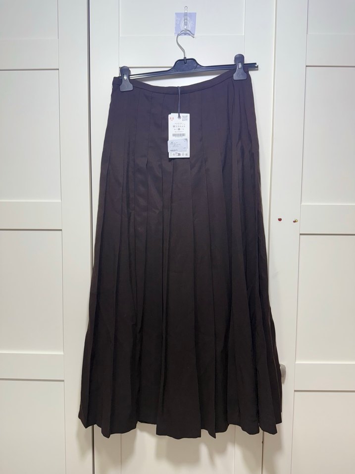 Kahverengi Pilili Uzun Kadın Etek - Görsel 3