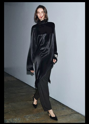 Siyah Uzun Kollu Uzun Kesim Kadın Tunik - Görsel 2