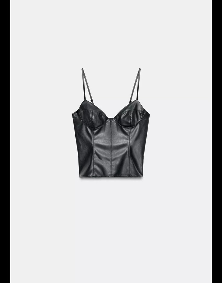 Siyah Deri Straplez Mini Bustiyer - Görsel 2