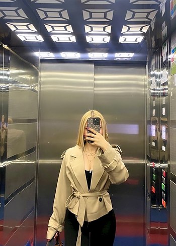 34 Beden Bej Kemerli Midi Kadın Trençkot