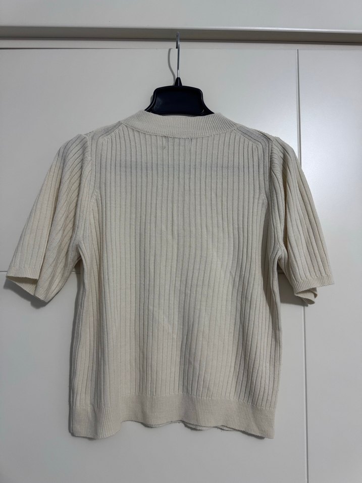 Krem Kısa Kollu Triko Kadın Kazak - Görsel 2