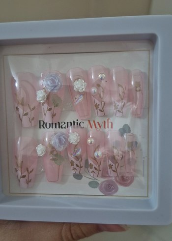 Pastel Pembe Çiçekli Nail Art Takma Tırnak Seti - Görsel 4
