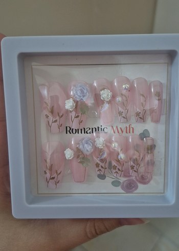 Pastel Pembe Çiçekli Nail Art Takma Tırnak Seti - Görsel 2