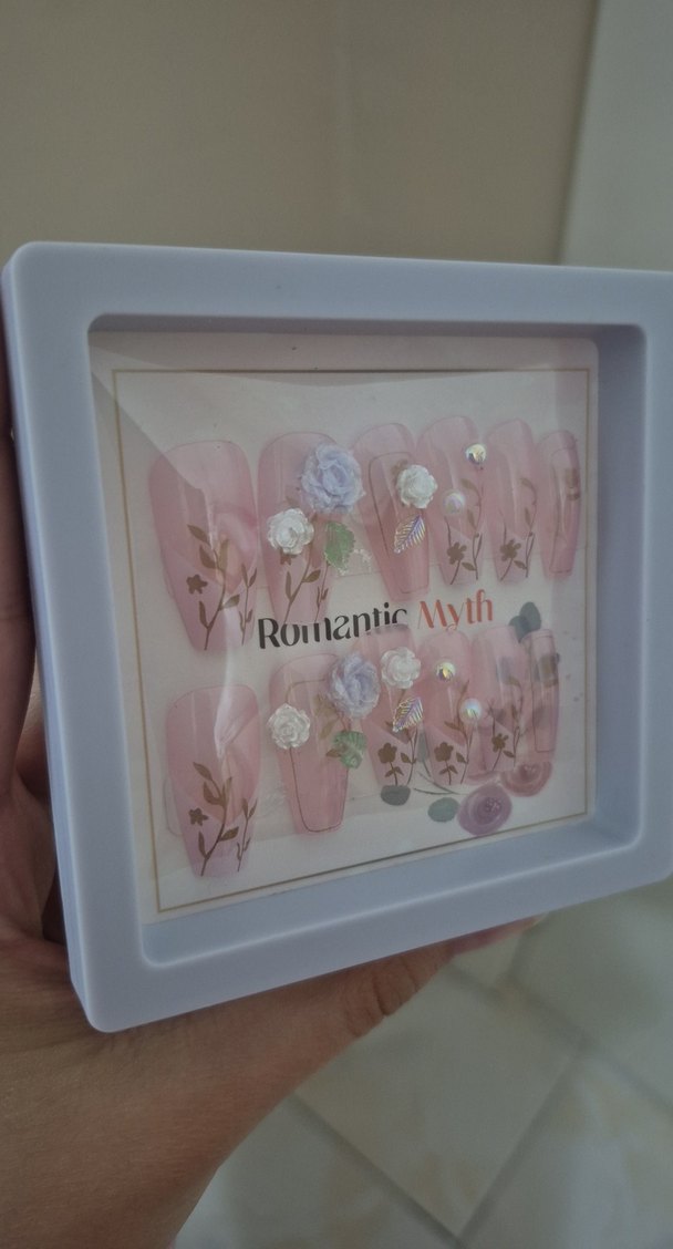 Pastel Pembe Çiçekli Nail Art Takma Tırnak Seti - Görsel 3