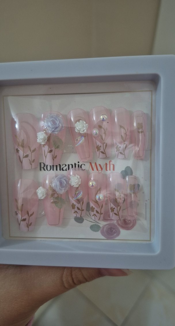 Pastel Pembe Çiçekli Nail Art Takma Tırnak Seti - Görsel 4