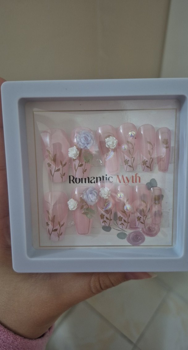 Pastel Pembe Çiçekli Nail Art Takma Tırnak Seti - Görsel 2