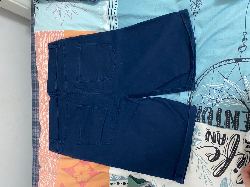 Düğmeli Mavi Midi Kot Şort - Görsel 3