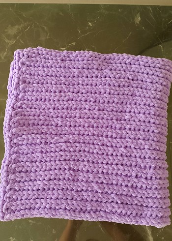 Pastel Mor Örgü Bebek Battaniyesi ve Şapka - Görsel 4