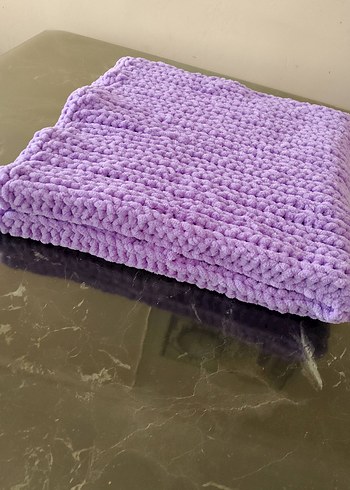 Pastel Mor Örgü Bebek Battaniyesi ve Şapka - Görsel 2