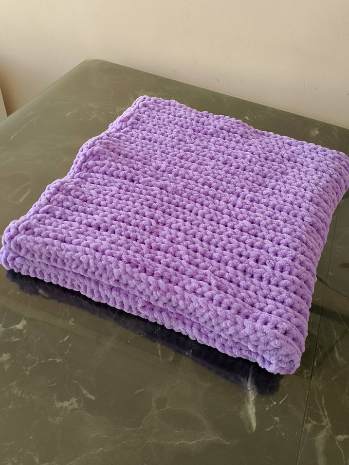 Pastel Mor Örgü Bebek Battaniyesi ve Şapka - Görsel 3