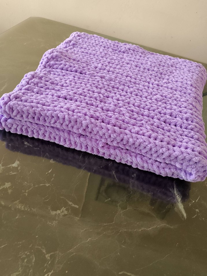 Pastel Mor Örgü Bebek Battaniyesi ve Şapka - Görsel 2