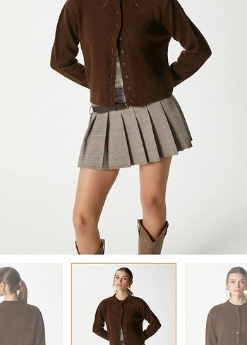 Tokalı Bej Kadın Mini Etek - Görsel 3