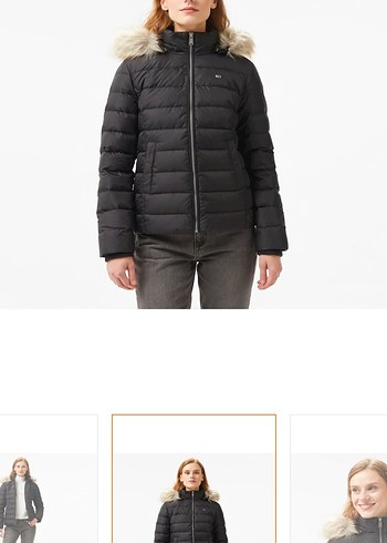 Tommy Hilfiger Kadın Gri Kapüşonlu Mont - Görsel 2