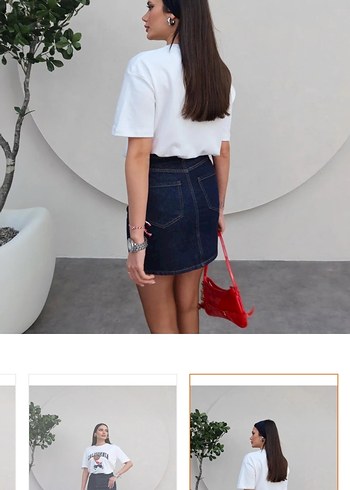 Beyaz Denim Mini Etek - Görsel 2