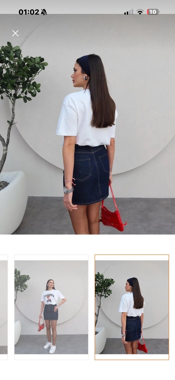 Beyaz Denim Mini Etek - Görsel 2