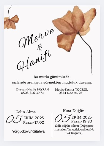 Merve & Hanifi Düğün Davetiyesi 2025