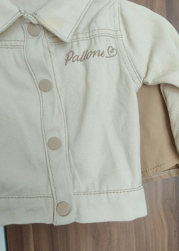 Bej Düğmeli Kız Çocuk Ceket ve etek - Görsel 5