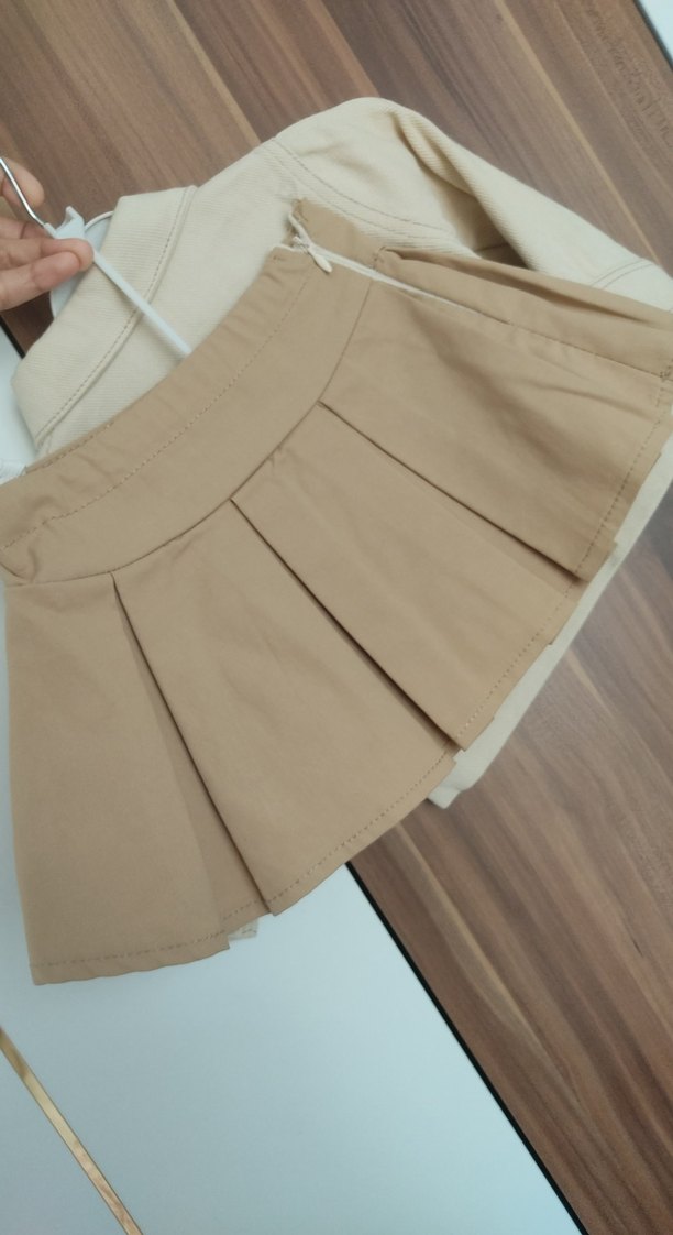 Bej Düğmeli Kız Çocuk Ceket ve etek - Görsel 3